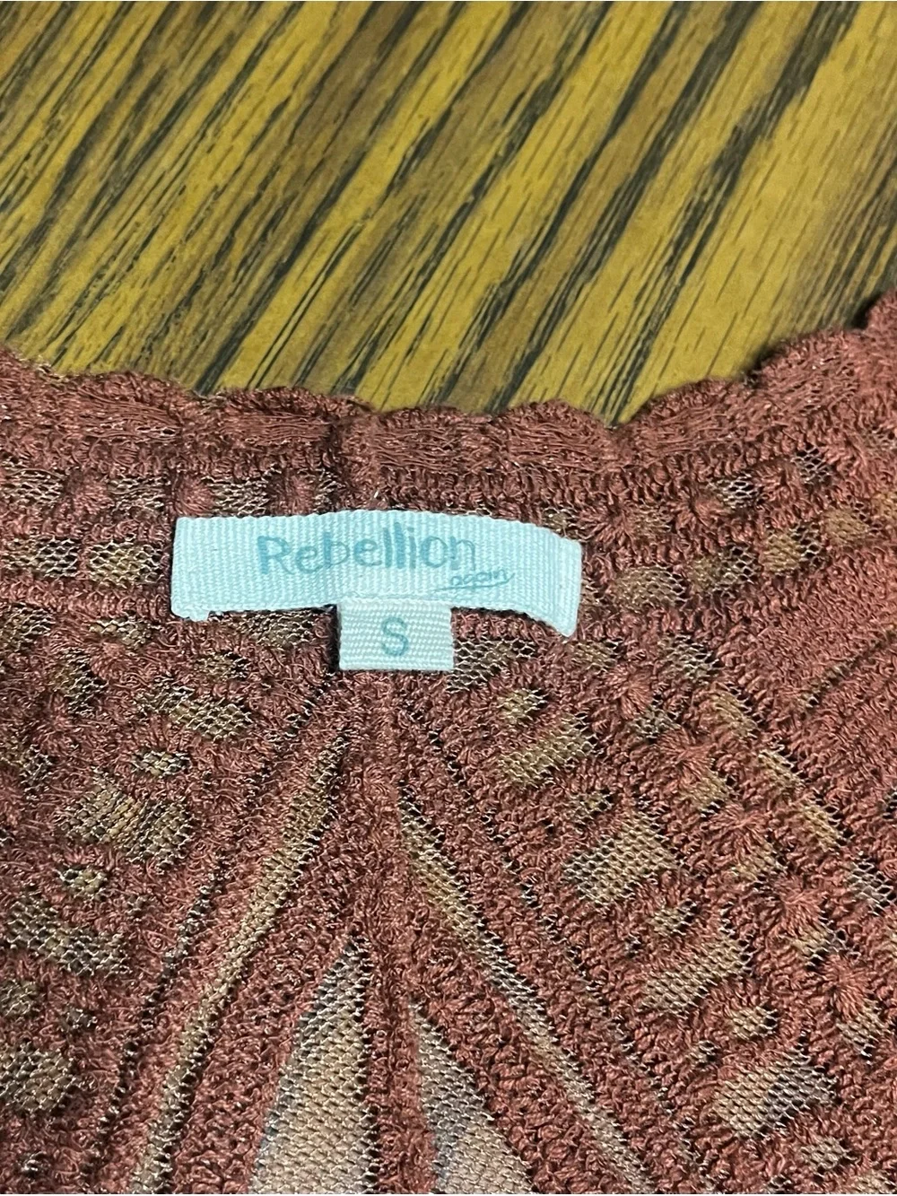 Rebellion Sheer Open Front Wrap in Rust Size Small